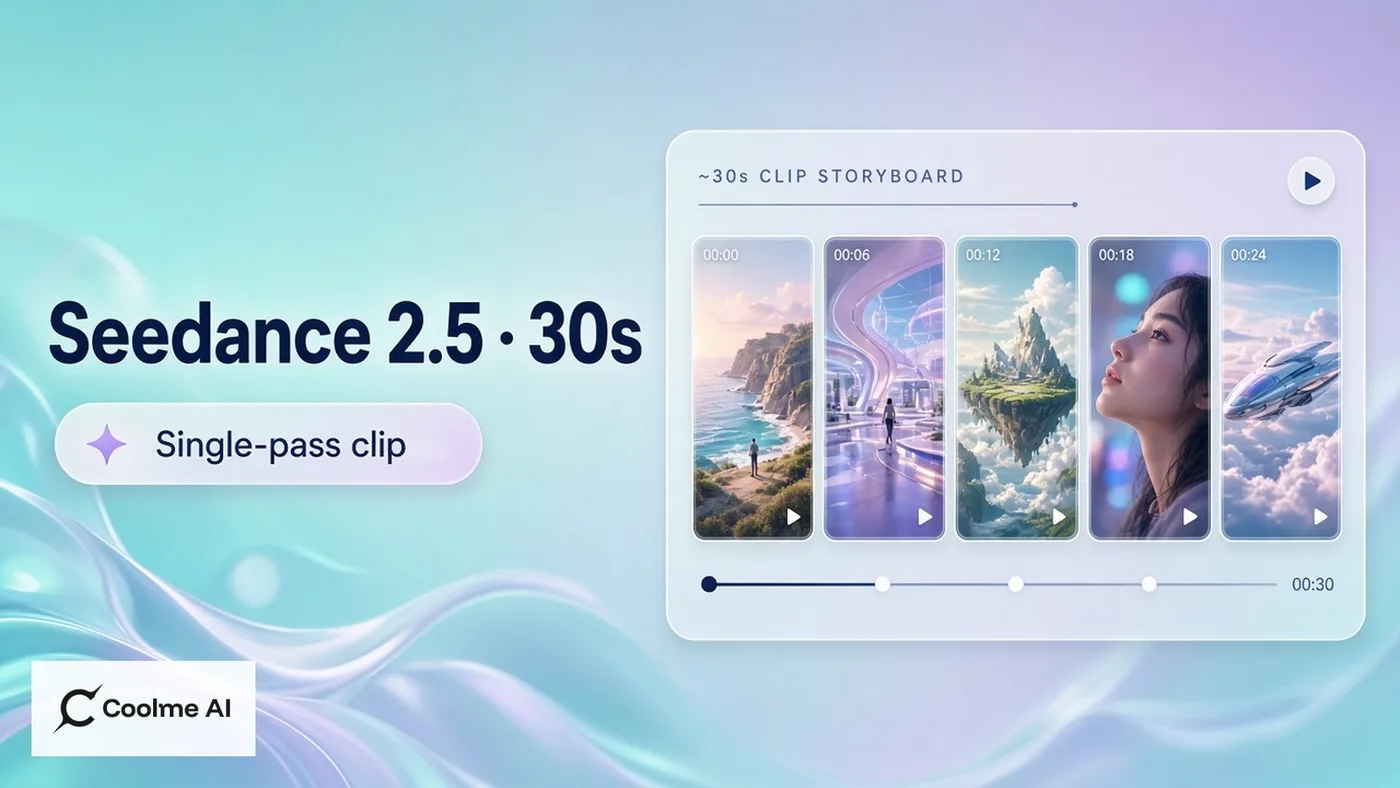 Seedance 2.5: clip tới khoảng 30 giây single-pass trên CoolMe
