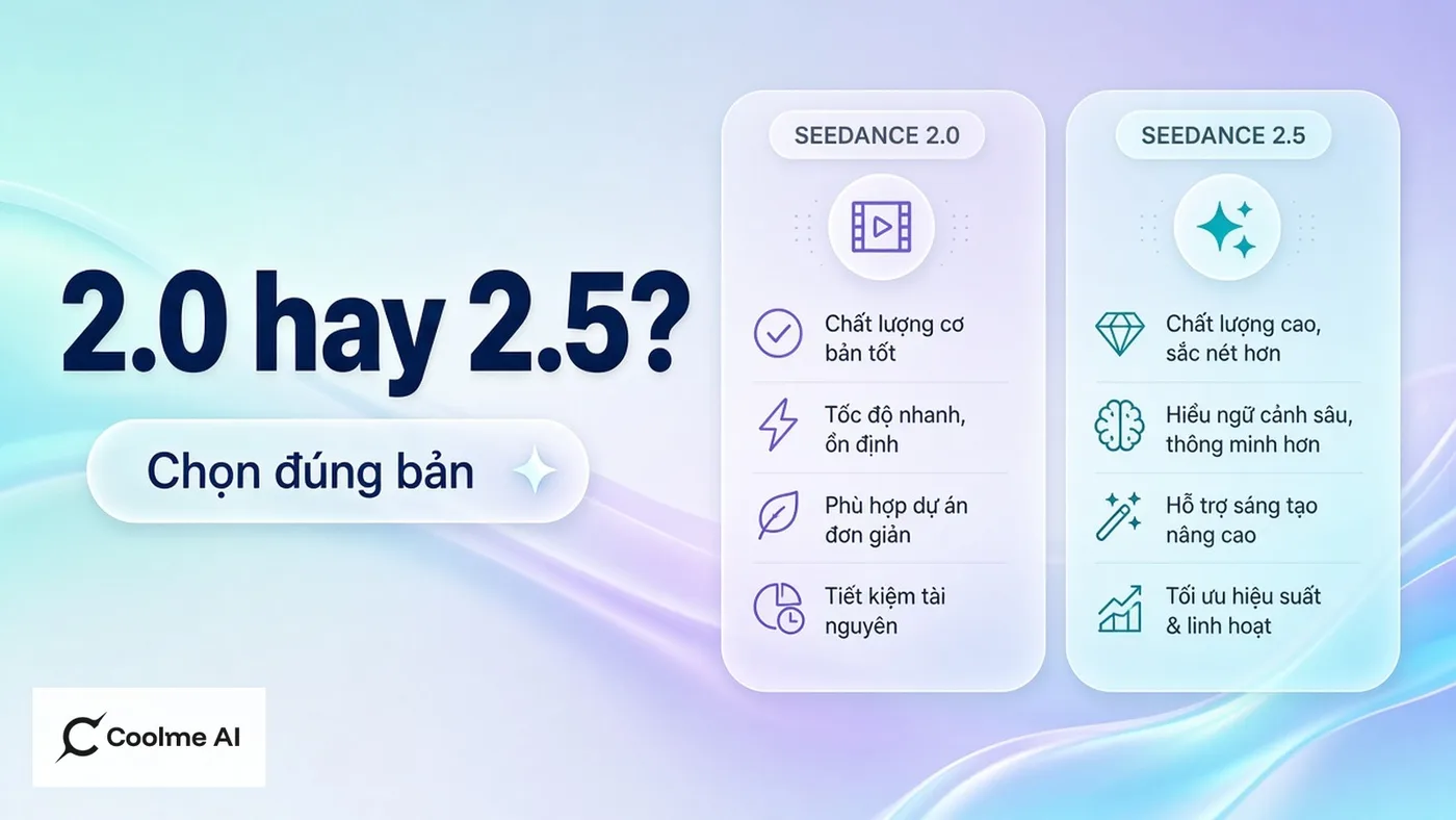 Khi nào dùng Seedance 2.0 hay 2.5 trên CoolMe: khung chọn nhanh