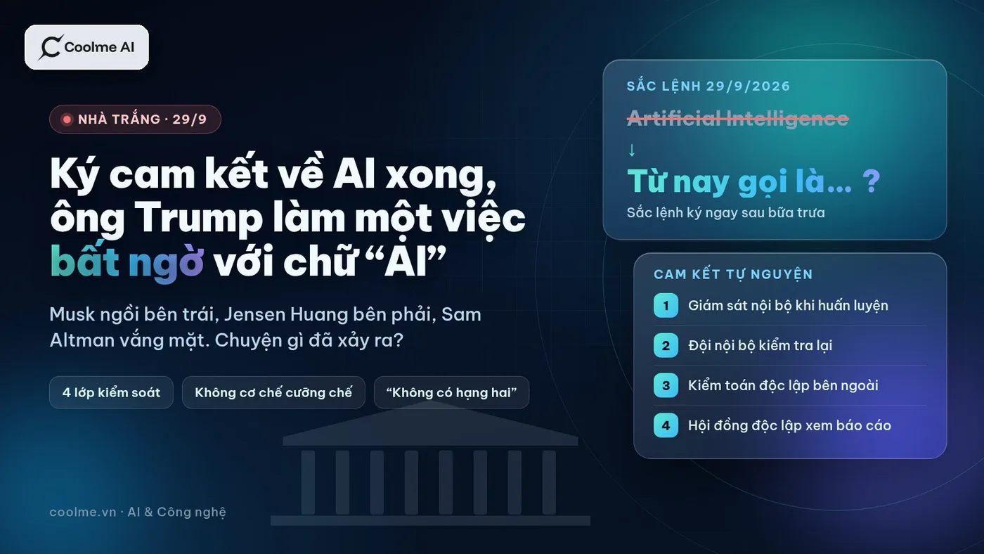 Ngồi giữa Elon Musk và Jensen Huang, ông Trump ký cam kết về AI rồi làm một việc bất ngờ với chính cụm từ “AI”