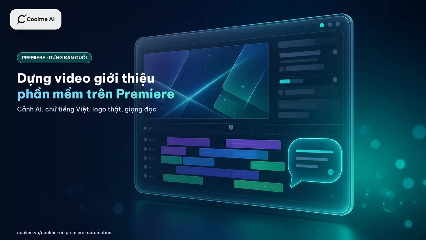 Dựng video giới thiệu phần mềm trên Premiere bằng AI: ghép cảnh, chữ tiếng Việt, logo thật và giọng đọc